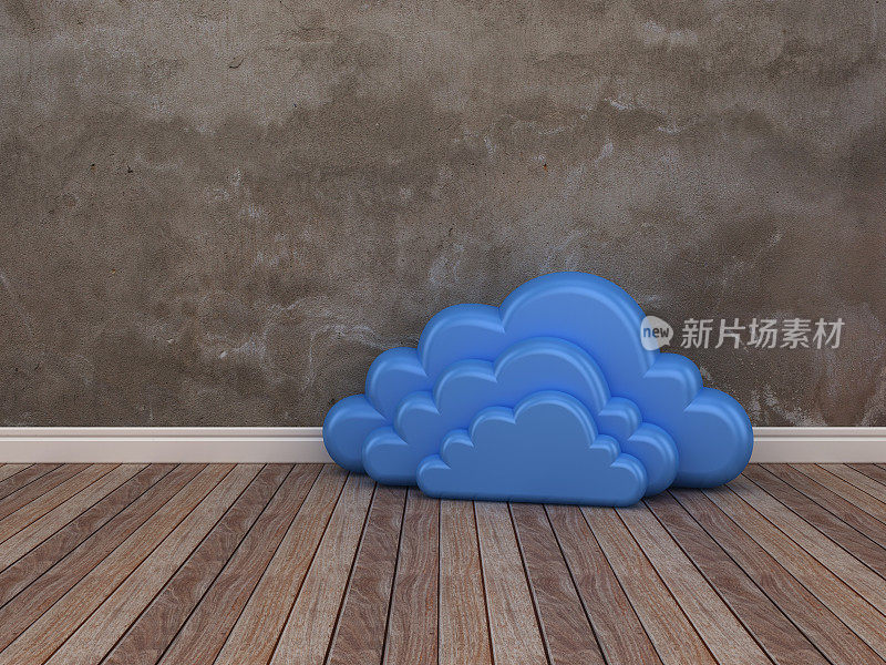 木地板上的云计算- 3D渲染
